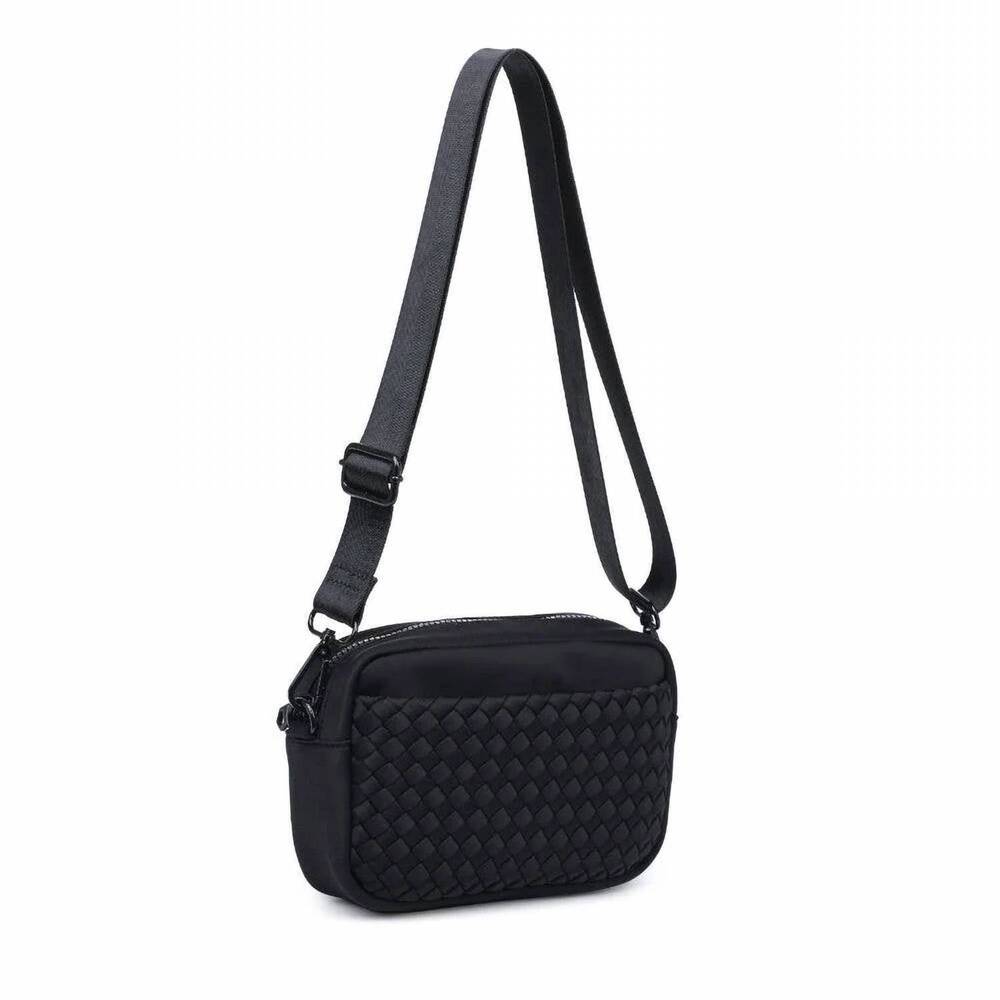 NEW SOL AND SELENE women's inspiration woven neoprene crossbody bag in black